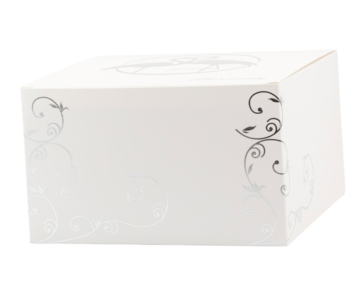 Bomboniera Matrimonio Harmony scatola con piede vetro applicazione farfalolla cristallo e logo metallo su Bomboniere Dolci Emozioni