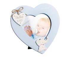 Bomboniera Harmony Battesimo Portafoto Cuore in Legno con Elefante - Modello Baby con Box e Fazzoletto