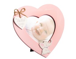 Bomboniera Harmony Battesimo Portafoto Cuore in Legno con Elefante rosa - Modello Baby con Box e Fazzoletto