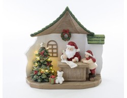 Casetta Babbo Natale con luci in resina