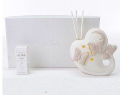 Bomboniera comunione battesimo le stelle  PROFUMATORE CUORE LED PORCELLANA FARFALLE