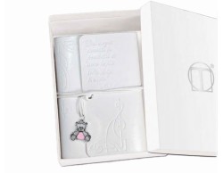 Bomboniera Battesimo Tabor agendina blocco note con ciondolo orso rosa