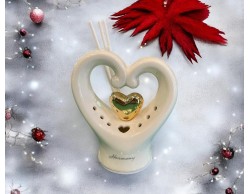 Profumatore Cuore Bianco in Porcellana con Cuore Oro
