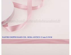 Nastro doppio raso rosa antico 15mm x 50 m.