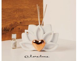 Bomboniera Matrimonio Claraluna fiore bianco cuore oro profumatore con kit essenza