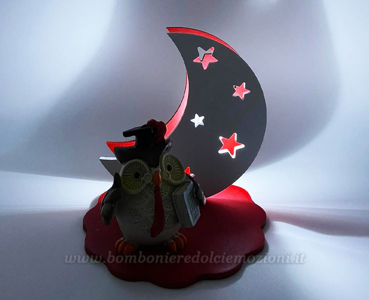 Bomboniera laurea gufo luna con led su Bomboniere Dolci Emozioni