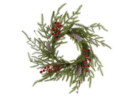 Ghirlanda Natalizia in PE Real Touch 41 cm - Decorazione Festiva con Bacche e Pigne