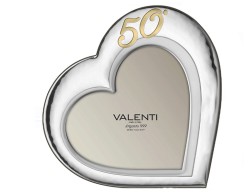 Portafoto cuore anniversario in argento laminato, retro legno