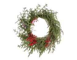 Ghirlanda Natalizia in PE Real Touch 61 cm - Decorazione Realistica con Bacche e Pigne