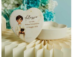 Bomboniera Claraluna scatola cuore ragazzo con candela profumata personalizzabile