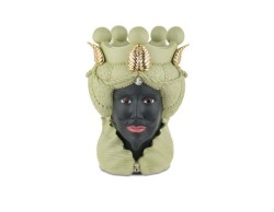 Vaso e Soprammobile Scultura Testa di moro lui verde