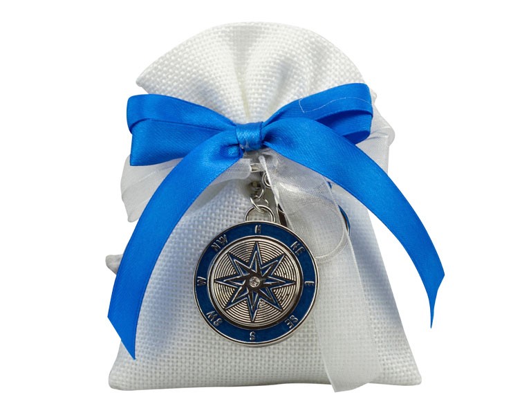 Sacchetto harmony 2024 sacchetto juta bianco con portachiavi mare 2 modelli assortiti su Bomboniere Dolci Emozioni