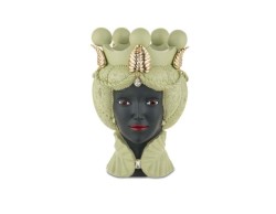 Vaso e Soprammobile Scultura Testa di moro lei verde