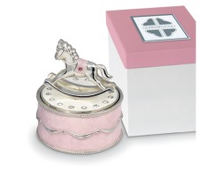 Bomboniera Solidale Carillon Cavallo a Dondolo Argento e Rosa Quadrifoglio per Fondazione ABIO