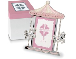 Bomboniera Solidale Portafoto Giostra Rosa e Argento Quadrifoglio per Fondazione ABIO