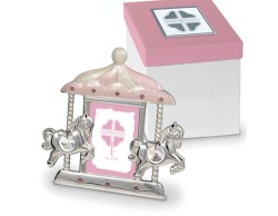 Bomboniera Solidale Portafoto Giostra Argento e Rosa Quadrifoglio per Fondazione ABIO