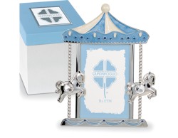 Bomboniera Solidale Portafoto Giostra Argento e Cielo Quadrifoglio per Fondazione ABIO