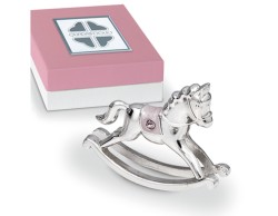 Bomboniera Solidale Cavallo a Dondolo Argento e Rosa Quadrifoglio per Fondazione ABIO