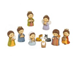 Statuine Natalizie Set Presepe Bambini in Resina  10 Soggetti