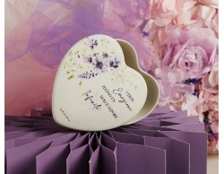 Bomboniera Claraluna scatola cuore decoro floreale lilla