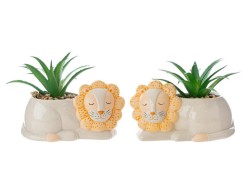 Bomboniera le stelle  Vasetto Leone con Piantina Artificiale in Porcellana (2 Assortiti) grande