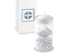 Bomboniera Solidale Tubo Vetro con Rosa Bianca e Cristalli Quadrifoglio per Fondazione ABIO