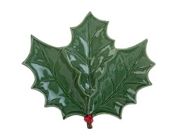 Vassoio in Ceramica a Forma di Foglia Natalizia 29x26,5xh.3,5 cm - Elegante e Festivo