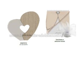 Bomboniera Matrimonio Harmony cuore in legno  e porcellana