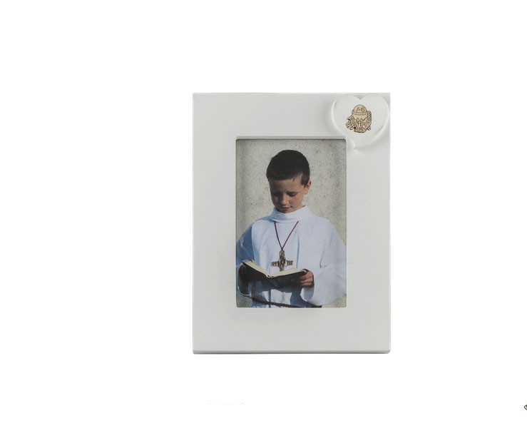 Bomboniera prima comunione Harmony portafoto legno bianco cuore calice gesso su Bomboniere Dolci Emozioni