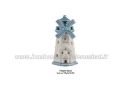 Bomboniera nascita battesimo Harmony prmt1070 faro mulino grande porcellana con led bianco e blue