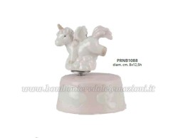 Bomboniera nascita battesimo Harmony carillon unicorno rosa porcellana