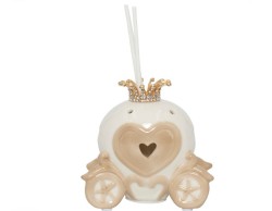 Bomboniera Harmony Prima Comunione profumatore carrozza porc. bianca / tortora c/corona metallo oro c/led