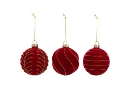 Set 3 Palline di Vetro Rosse 10 cm - Eleganza e Dettagli Dorati per il Tuo Natale- Eleganza Natalizia per il Tuo Albero