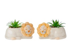 Bomboniera le stelle  Vasetto Leone con Piantina Artificiale in Porcellana (2 Assortiti)