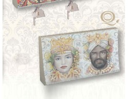 BOMBONIERA TESTA DI MORO APPENDI CHIAVI DECORATO CON BIANCO E  ORO