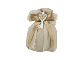 Sacchetto harmony cotone tortora con chiavetta gesso wedding