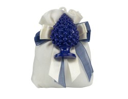 Sacchetto harmony cotone bianco con magnete pigna blue tema sicilia
