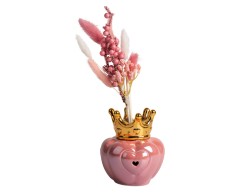 Bomboniera Harmony Profumatore LED con Corona in Porcellana rosa e Oro - Eleganza con Box e Fazzoletto Bianco