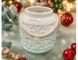 Portacandela in Porcellana Bianca con Decalco e LED