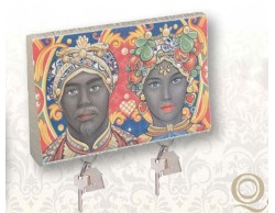 BOMBONIERA   TESTA DI MORO APPENDI CHIAVI DECORATO ROSSO E ORO