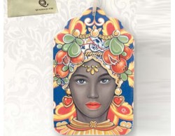 BOMBONIERA  MATRIMONIO TESTA DI MORO DONNA DECORATO ROSSO E BLU