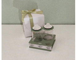 Bomboniera Matrimonio Set Porta Spezie in Vetro e Legno Verde Salvia