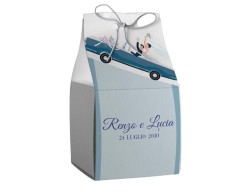 Scatolina porta confetti personalizzata quadrata decoro sposi in macchina