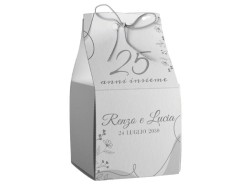 Scatolina porta confetti personalizzata quadrata decoro floreale argento 25
