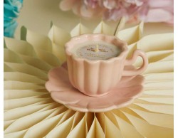 Bomboniera Matrimonio Claraluna 2026 Candela in Tazza con Piattino Rosa