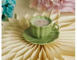 Bomboniera Matrimonio Claraluna 2026  Candela in Tazza con Piattino Verde