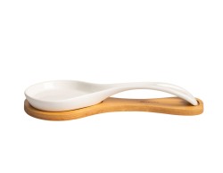 Bomboniera Matrimonio Harmony Portamestolo in Porcellana Bianca con Base in Bamboo