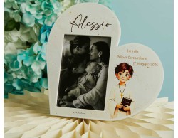 Bomboniera Claraluna Portafoto Cuore Comunione Maschio Personalizzabile