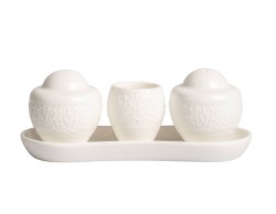 Bomboniera Matrimonio Harmony Set sale e pepe con porta stuzzicadenti e vassoio porcellana decalco alice