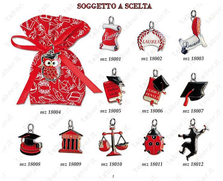 Sacchetto Laurea Tabor con ciondolo smaltato a scelta su Bomboniere Dolci Emozioni